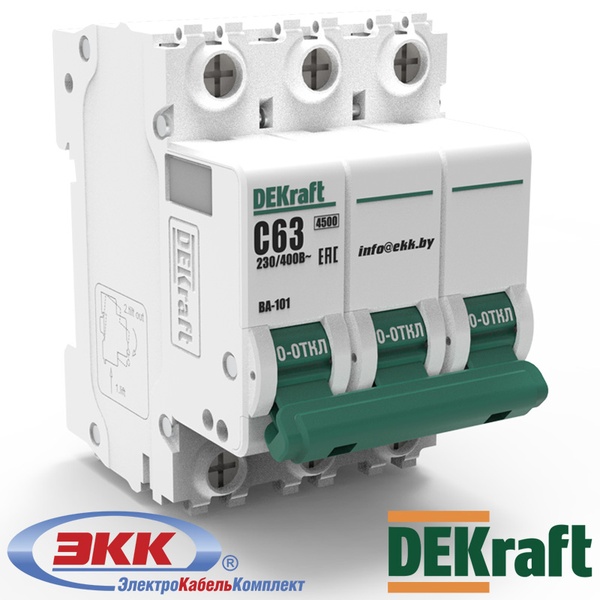 Автоматический выключатель DEKraft ВА-101 C 3P 63A 11084DEK
