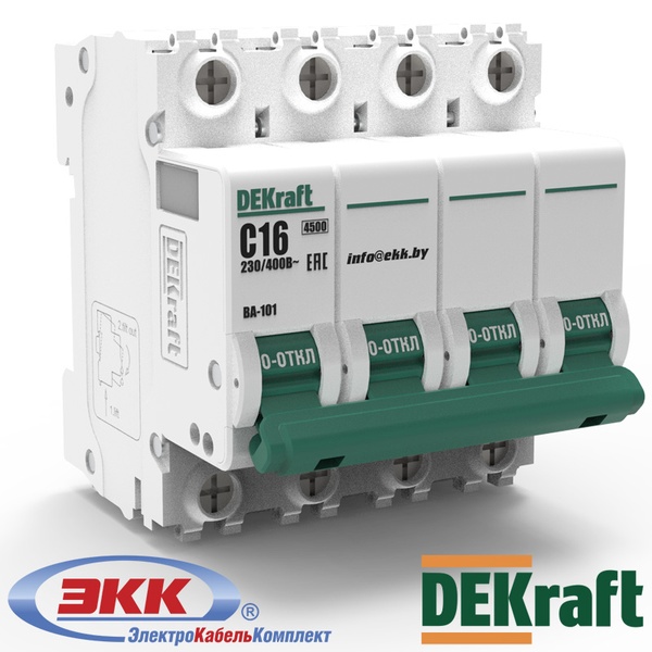 Автоматический выключатель DEKraft ВА-101 C 4P 16A 11090DEK